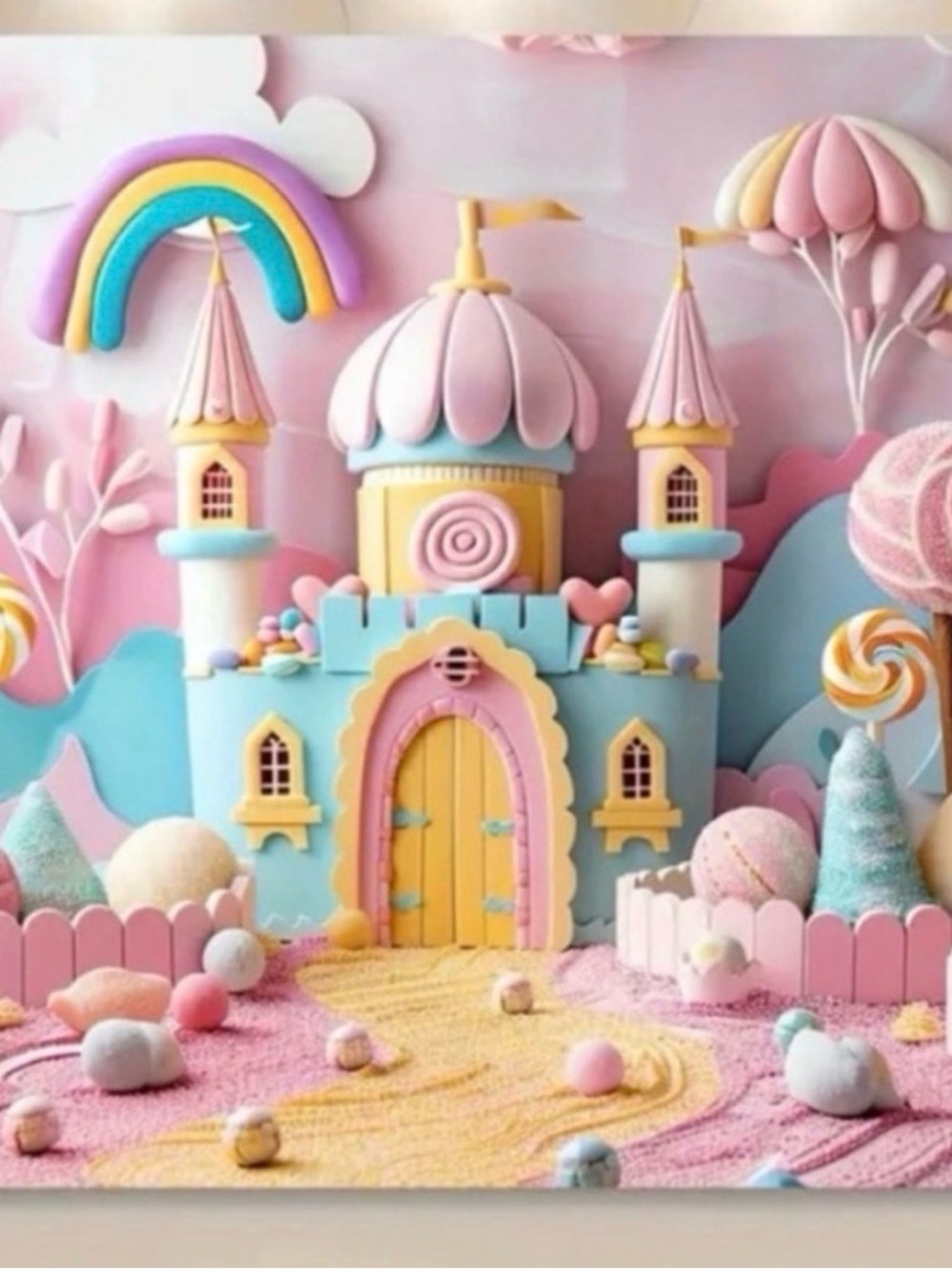Pastel Castle Backdrop/Tapestry - Pink, Blue & Yellow